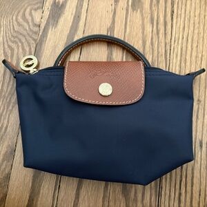 Longchamp Le Pliage Mini Pouch in Navy w/Crossbody Strap